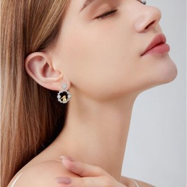 Bunny Earrings for Women 925 Sterling Silver Bunny and Dasiy Dangle Drop Earrings Modern Rabbit Birthstone Earrings Easter Thanksgiving Christmas Jewelry for Women Sister Best Friend, 25MM, Sterling