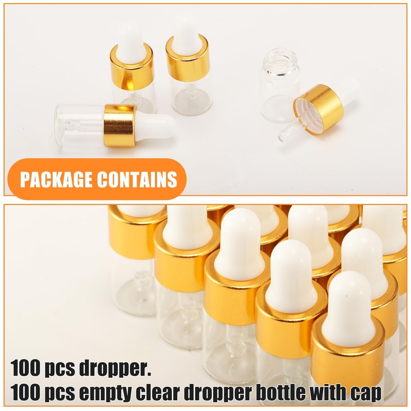 Dyrfolm 100 Pcs Sample Dropper Bottles, 2 ml Mini Glass