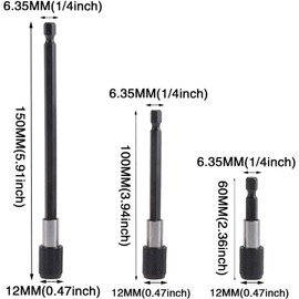 Snokay 3Pcs Drill Bit Extension, 1/4" Hex Shank Magnetic Chuck Adapter Quick Release Bar Socket Screwdriver Bit Holder Set (60/100/150mm) for Screws, Nuts, Drill, Driver, bit set