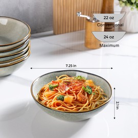 AmorArc Ceramic Cereal Bowls Set of 6, 24 oz Handmade Stoneware Bowls Set for Cereal Soup Salad, Stylish Kitchen bowls for Meal, Dishwasher & Microwave Safe