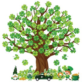 Whaline 111Pcs St. Patrick's Day Shamrock Tree Cutout Spring Classroom Bulletin Board Decor Green Clover Gnome Truck Leprechaun Cut Outs with 200Pcs Glue Points for School Chalkboard Wall Supplies