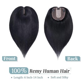 TESS Hair Topper Real Hair Black, 10 x 12 cm Base Toupee Women's #1 Black Hair Topper Real Hair 35 g 25 cm Hair Topper Clip in Hairpiece Extensions