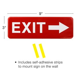 Excello Global Products Easy to Mount 9 by 3 in Informative Plastic Left & Right Arrow Exit Sign with Symbols, Red, Pack of 2