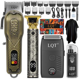 LQT Hair Clippers for Men with LED Power Display, 4-Piece Professional Grooming Kit with Hair Clipper, Detail Trimmer, Foil Shaver & Nose Trimmer, Complete Cordless Set for Home Barber Use