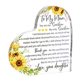 Sunflower Acrylic Heart Keepsake Decoration: "You Are My Sunshine" Engraved Plaque - Unique Gifts for Women, Mom, Grandma for Birthday, Mothers Day, Appreciation - Decorative Desk & Home Accent, 5.9"