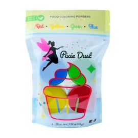Dye-Free Food Coloring Powder set: Red, Blue, Green and Yellow. Plant-Based/All Natural/Non-Carmine/Non-Annatto/FLAVORLESS by PIXIE DUST (Large .35 oz Each Color 1.4 oz /44gr Total)