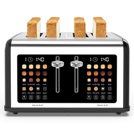 4 Slice Toaster Touch Screen, Stainless Steel Toasters Digital Timer, Dual Control Panel Toasters, 8 Shade Settings 6 Bread Types for Bagel, Cancel, Defrost 1650W Black