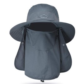Fishing Hat for Men & Women, Outdoor UV Sun Protection Wide Brim Hat with Face Cover & Neck Flap Dark Grey