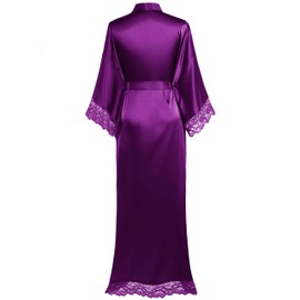 BABEYOND Women's Kimono Dressing Gown Satin Kimono Robe Long Kimono Bridesmaid Bath Robe with Lace Trim for Nightwear Girl's Bonding