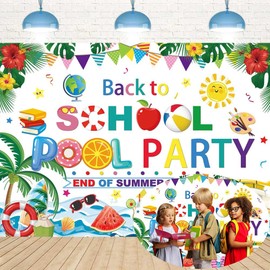 Back to School Pool Party Backdrop 6x4FT End of Summer Banner Background Summer Swimming Pool First Day of School Party Decorations Supplies