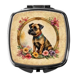 Caroline's Treasures Border Terrier and Flowers Compact Mirror Decorative Travel Makeup Mirror for Women Girls Gifts Pocket Makeup Mirror Folding Handheld