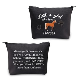BNQL Horse Gifts for Girls, Horse Makeup Bag, Just a Girl Who Loves Horses Lover Gifts Horses Cosmetic Bag Zipper Pouch Travel Bag Pencil Case Organiser Storage, Black bag with horse