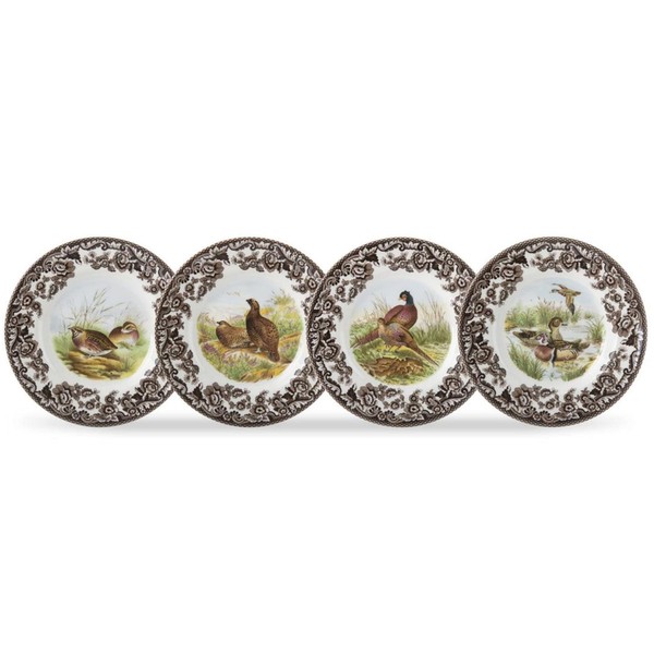 Spode Woodland Canape Plates 6.5” | Set of 4 Mini Appetizer Plates with Assorted Bird Motifs | Microwave and Dishwasher Safe | Porcelain Dessert Plates