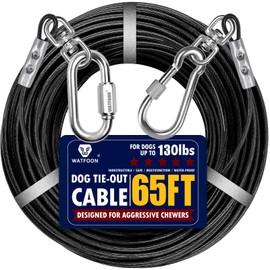 Dog Leads for Yard, 65ft Tie Out Runner Steel Wire Cable, Heavy Duty Pet Tether Chains for Dogs Up to 130 Lbs, Outside, Camping, Park (65ft-Black)