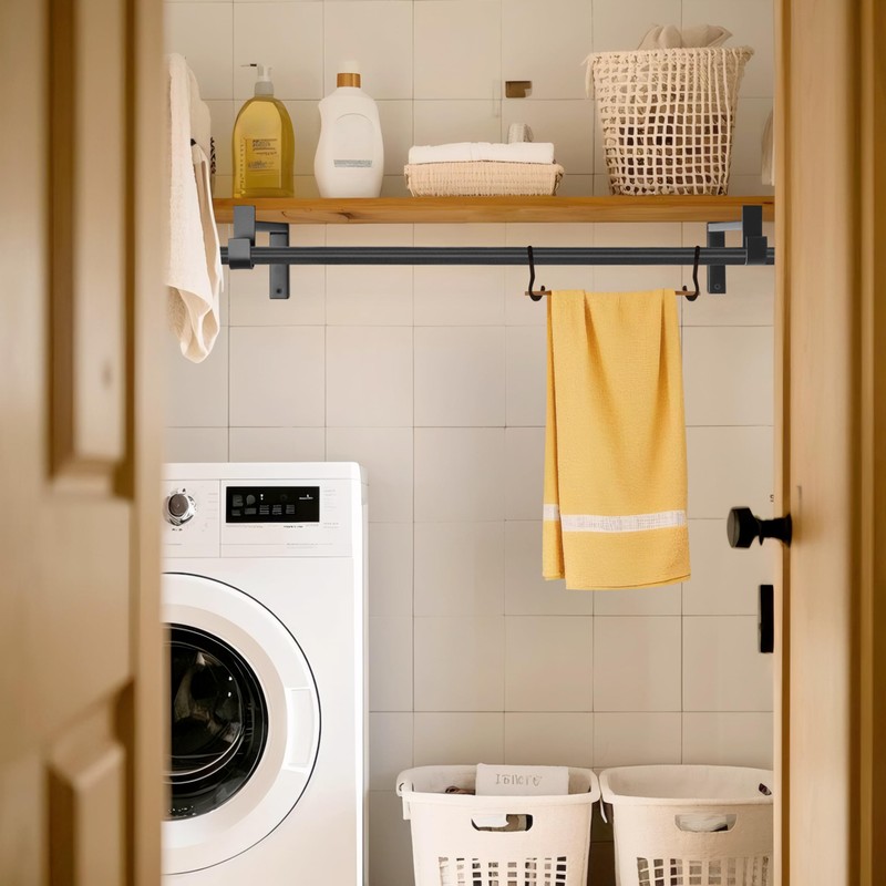 EZYDECOR Closet Rod Bracket Shelf Bracket with Hook Black Closet