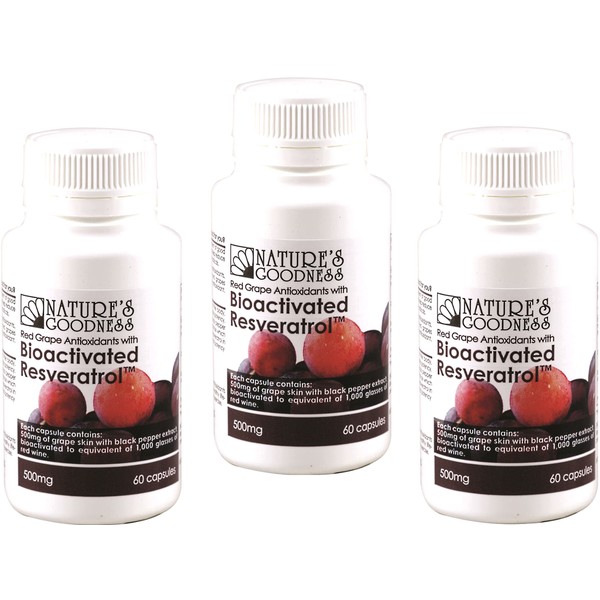 3 x 60 capsules NATURES GOODNESS Australia Grape Bioactivated Resveratrol 500mg