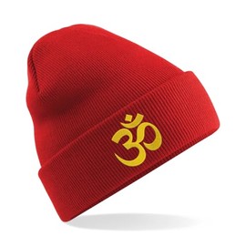 HiViz Kings OM Buddhist Embroidered Beanie, Soft, Stylish, Spiritual (UK, Alpha, One Size, Red)