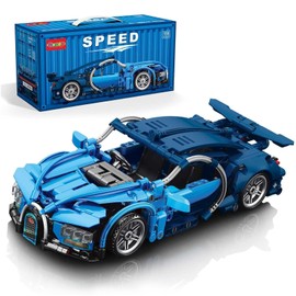 Sosuy Building-Block Race-Car Set,1:18 Technical Modle Kit 473 Pcs DIY Blue Pull-Back Toy for Boy Girl Kid Age 6+ Year,Birthday Gift for Teen Adult Display,Speed Super Sports Cars Bricks Icons