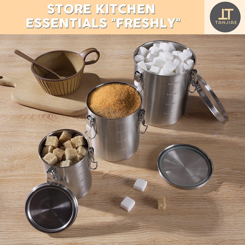 Tanjiae Stainless Steel Coffee Canister | 100% Airtight Metal Food