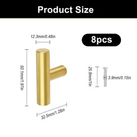 HJIAMA 8 Pieces Furniture Handles Stainless Steel Drawer Handles Gold with Fixing Screws Cabinet Knob for Drawers Cupboards Wardrobe
