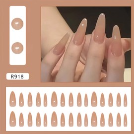 Long Stiletto Press on Nails Almond Fake Nails Glossy Solid Color Acrylic Nails Full Cover Glue on Nails Ballerina Gel Nail Strips Reusable Artificial Stick on Nails for Women Girls 30 Pcs