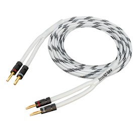 InnoStars 14AWG Premium Heavy Duty Braided Speaker Wire Cable (10 Feet) with Dual Gold Plated Banana Plug Tips - 99.99% Oxygen-Free Copper (OFC), in-Wall CL2 - White, 10ft