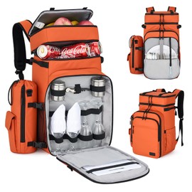 Hanke Cooler Backpack for Travel, Soft Lightweight Insulated Leakproof Backpack Cooler Bag, Portable Picnic Backpack with Removeable Bottle Pocket for Picnic Hiking Camping Beach, Orange