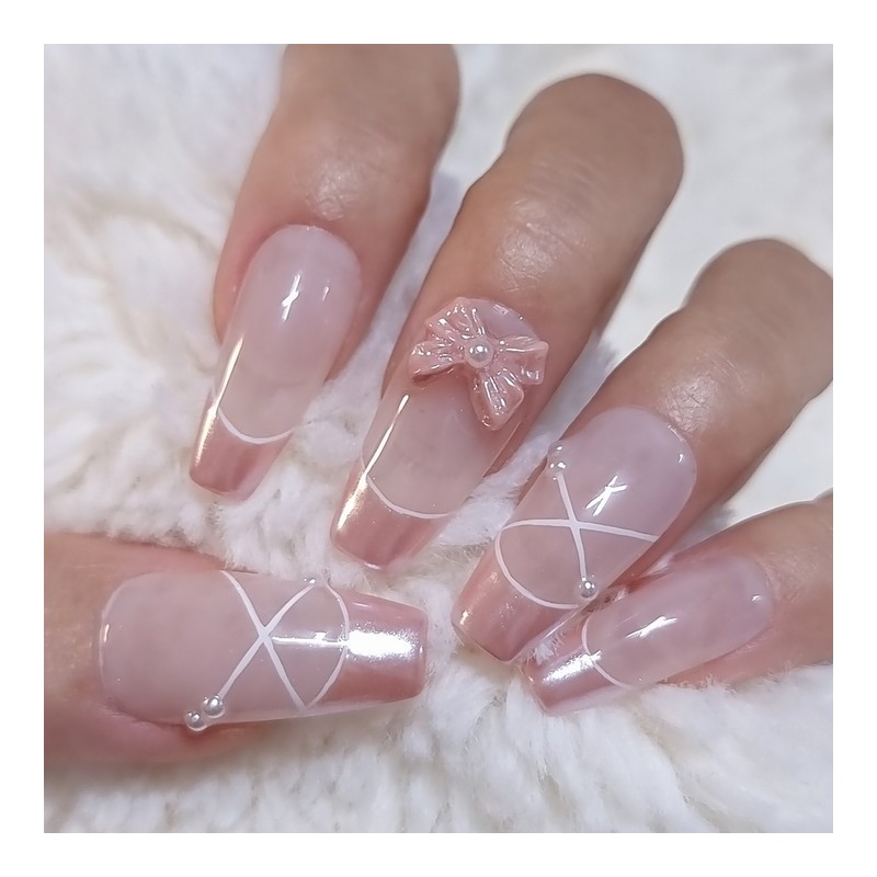 Pearl Ballet Core Handmade Nail Tip - Short Oval /