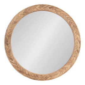 Kate and Laurel Braywood Modern Pieced Wood Round Mirror, 24 Inch Diameter, Rustic Brown, Decorative Circle Mirror for Use as Coastal Bathroom Mirror for Over Sink or Accent Bedroom Mirror