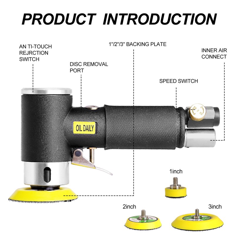 Mini Air Sander,Random Orbital Air Sander Kit,Mini Pneumatic Sander for