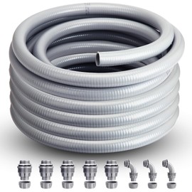 AISIMEE Liquid Tight Conduit 1-1/4inch 50FT,Flexible Non-Metallic Liquid Tight Flex Electrical Conduit and Connector Kit with 5 Straight and 3 90-Degree Conduit Connector Fittings