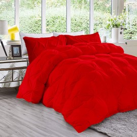 Laxo Crafts All Season Pinch Pleated 500 GSM Red 5Pc Oversized King Size Comforter Set (Comforter + 4 Pillowcases) 600 TC Egyptian Cotton Comforter Set