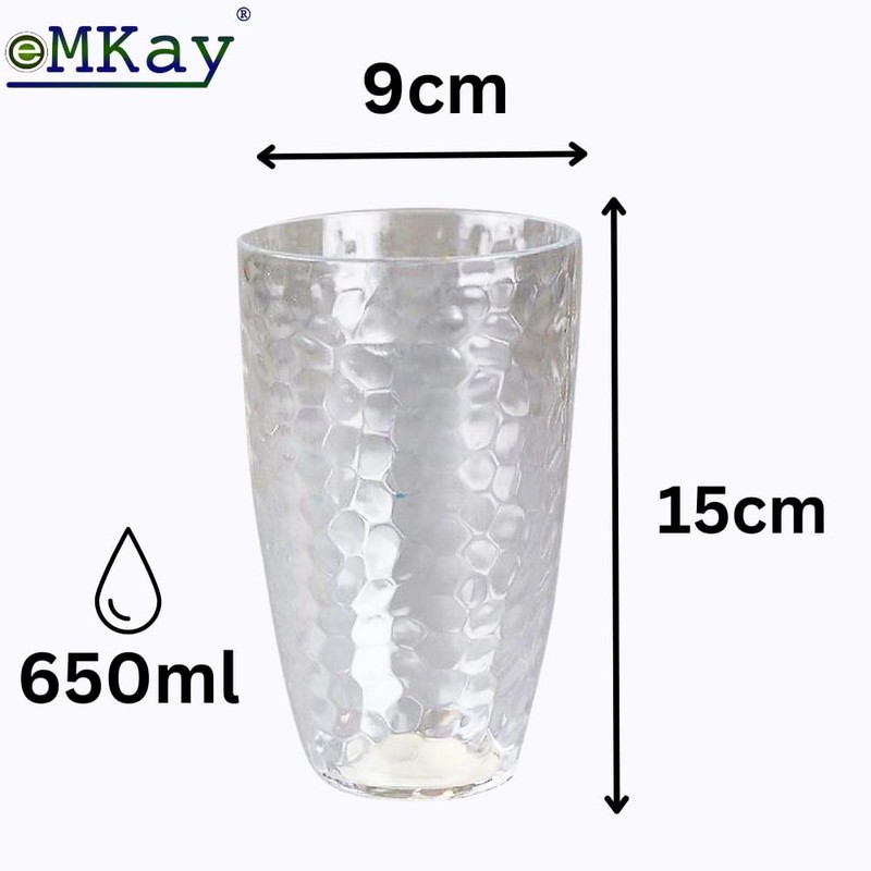 eMKay® Pack of 6 Reusable Dimple Plastic Tumblers (650ml) Clear