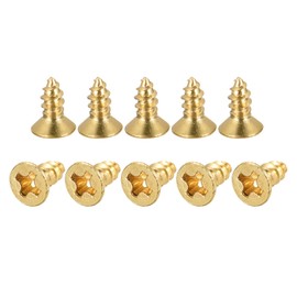 sourcing map Brass Wood Screws, M3.5x8mm Phillips Flat Head Self Tapping Connector for Door Hinges, Wooden Furniture, Home Appliances 150Pcs