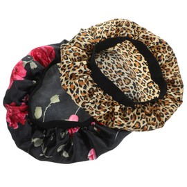 Mikinona Satin Head Wrap for Sleeping 2 Pack Sleep Cap for Women Soft Comfortable Hair Bonnet Black Flower Leopard