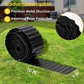 Vehipa Corrugated Garden Edging for Landscaping, 6" x 10 Ft Metal Garden Landscape Edging for Flower Bed, Lawn Edging Border Landscape Border for Garden, Yard DIY (Black)