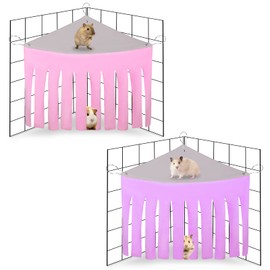 AKlamater 2 Packs Guinea Pig Hideout Corner Hideaway Hammock Corner, Fabric Forest Curtain Hideouts for Small Animals, Hammock Hanging Bed Corner for Hamster Guinea Pig Squirrel Rabbit(Pink+Purple)