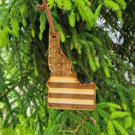 Destinations Decal Idaho Ornament Christmas Wood American Flag Laser Cut 3.75" ID