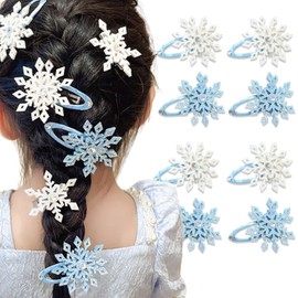 8PCS Sparkly Snowflake Hair Clip Blue White Christmas Hair Accessories for Women Xmas Bow Hair Clip Festive Snowflake Hairpins Holiday Hair Accessory Party Gifts