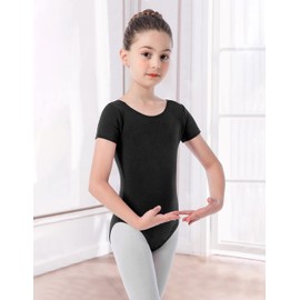 Mulnall Girls Dance Ballet Leotards Short Sleeve Criss Cross Straps Back Kids Gymnastic Leotards Costume Dancewear(5027-06-XXL)