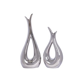 Silver Vase for Home Decor Hollow Ceramic Vases Set of 2 Nordic Minimalist Decorative Vase for Table Centerpiece Modern Dried Flower Vases for Dining Room Living Room Office Decoration