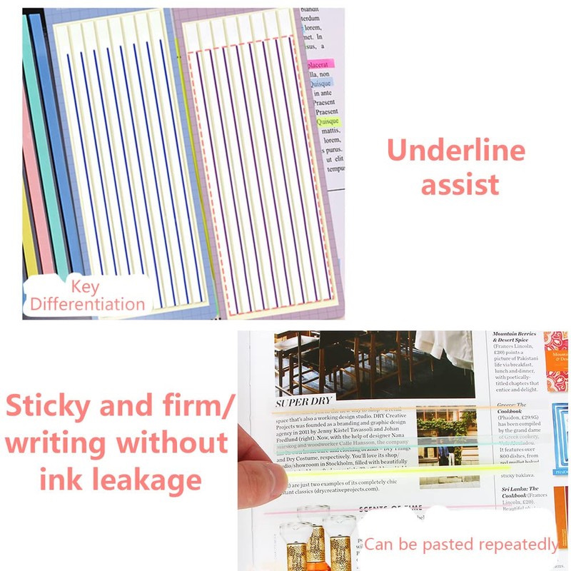 960Pcs Removable Long Strips Page Markers Underline Highlight Strips Clear