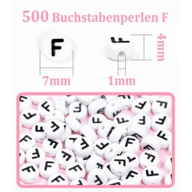 MiuCo Pack of 500 Letter Beads F for Bracelets, Round Letter Beads for Threading, Alphabet Beads Set, Letter Beads Craft Set for Bracelet, Hairband, Jewellery Crafts
