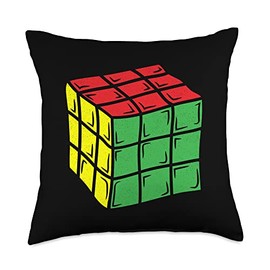 Rubiks Cube Apparel 80's Vintage Clothing Vintage 80s Speed Puzzle Fan Master Cube Throw Pillow, 18x18, Multicolor