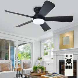 Depuley 42-Inch Ceiling Fan with Light: Low Profile Black Ceiling Fan with lights and Remote for Bedroom Indoor Outdoor - Dimmable Ceiling Fans 5 Reversible Black Blades 3CCT 6 Speeds Timer