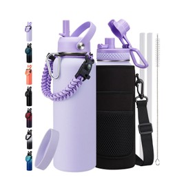 40 oz Insulated Water Bottles with Straw - Paracord Handle & Strap Carrier, 40 oz Metal Flask Keep Cold 48Hrs, Vacuum Thermal Jug with Sling Bag for Sports Hiking Cycling Running