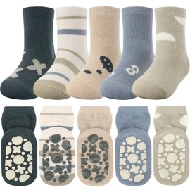 DRESHOW Baby Socks with Grips for Girls Boys Non Slip Socks Toddler Anti Slip Ankle Socks Kids Grip Socks 5 Pairs