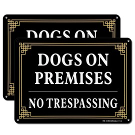2 Pack Dogs On Premises Sign - 10x7 Inches .040 Aluminum Reflective Metal Sign, Weather Resistant, Waterproof, Easy to Mount