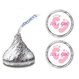 324 Its a Girl Pink Footprints Kisses Labels for Baby Shower Or Baby Sprinkle Party Or Event Decorations, Stickers, Wrappers, Favors