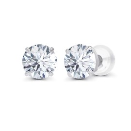 Sterling Silver 6mm Round Natural White Topaz April Birthstone Prong Set Stud Earrings For Women